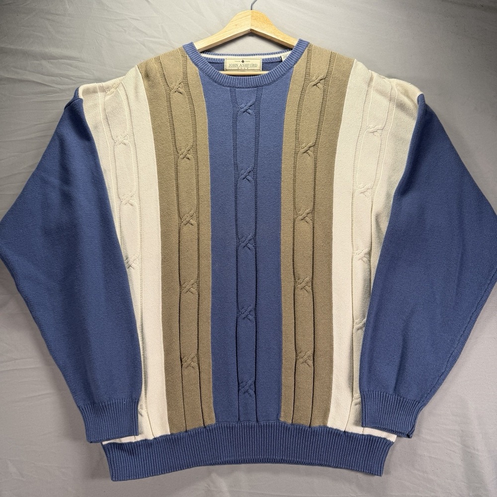 John Ashford Sweater Mens XL Grandpa Knit Cable Knit Golf Multicolor Australia